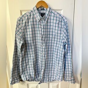 J Crew‎ Flex Washed Mens Slim Large Plaid Check Button Down Long Sleeve Shirt